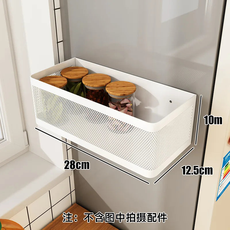 Magnetic Kitchen Refrigerator Side Storage Rack | Wall-Mounted Basket for Seasoning and Household Organization