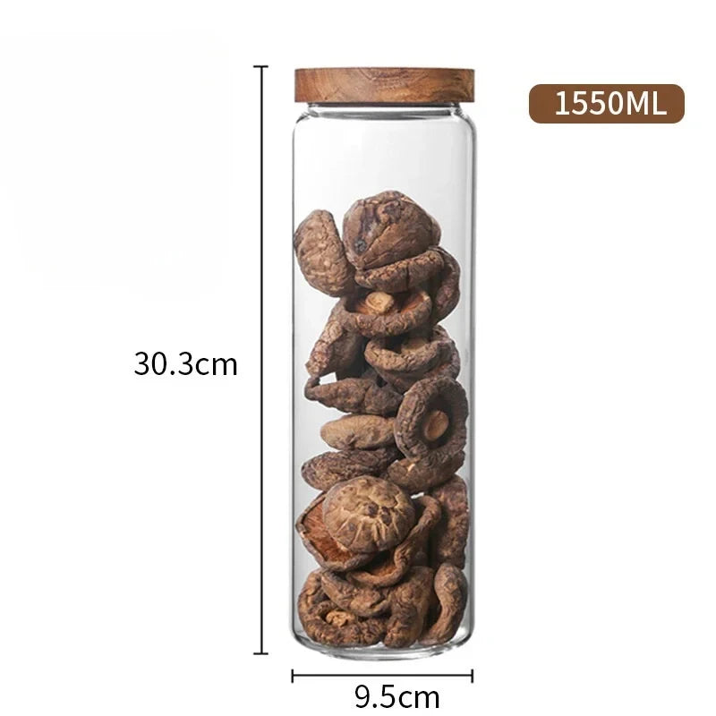 1pcs Wood Lid Orgnizer Glass Airtight Canister Kitchen Storage Bottles Jar Sealed Food Container Ginger Cereal Dispenser Set