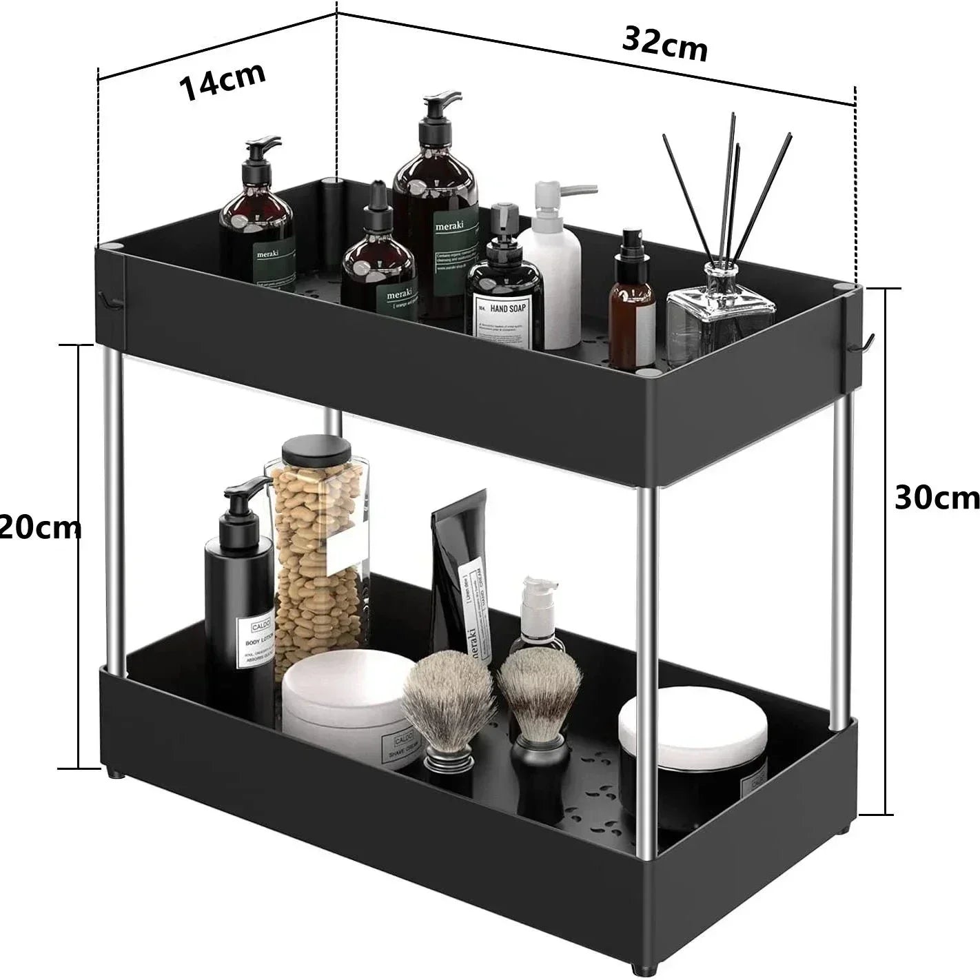 2-Tier Under Sink Organizer for Bathroom & Kitchen Cabinets – Space-Saving Narrow Sink Storage Solution