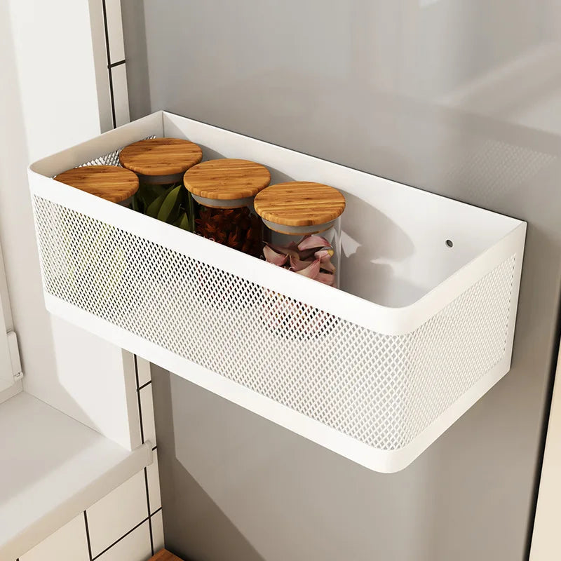 Magnetic Kitchen Refrigerator Side Storage Rack | Wall-Mounted Basket for Seasoning and Household Organization